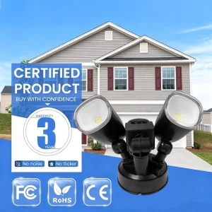 24W LED Dusk to Dawn Dual Head Floodlight Outdoor Security Wall Light IP65waterfool FIR Dual Adjustable Aluminum Garages Porche