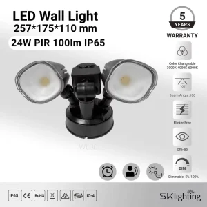24W LED Dusk to Dawn Dual Head Floodlight Outdoor Security Wall Light IP65waterfool FIR Dual Adjustable Aluminum Garages Porche