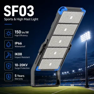 250W 1250W Modular LED Stadium Light 150LM W IP66 High Mast Floodlight 25 90 Beam Angle 5 Year Warranty for Football Field