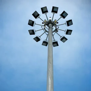 25m High Mast Pole Hot Dipped Galvanized ASTM Standard Round Bracket for Sport Lighting 10 Years Warranty
