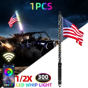 2FT RGB LED Flagpole Light Kit 12V Waterproof LED Whip Light for Truck ATV UTV Offroad Sand Dune Safety Warning Light New