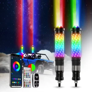 2Inch Dual Color Laser Sky Beam Fat Led Whip Antenas Para Can-am Moto 12V 1ft 2ft 3ft Led Whip Laser Lights RZR
