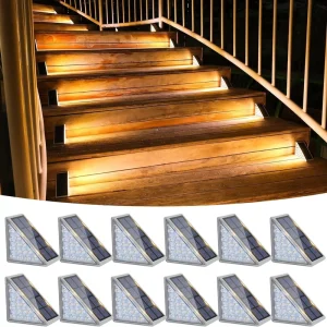 2PCS Outdoor Ip67 Waterproof Led Solar Deck Stair Step Lights for Yard Patio Garden Walkways Front Door Pathway Decoration Lamp