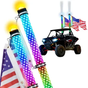 2Pack 3FT Aluminum PC RGB LED Whip Lights Side to Side Strobe Chasing Lights Remote Control for UTV ATV RZR Can Am SXS Polaris