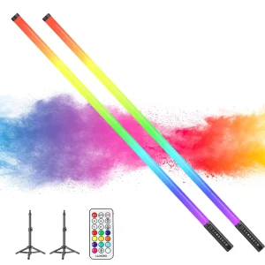 2Pack Wireless Portable Rechargeable Battery RGB LED Tube Light Bar 270 Degree Beam Angle Photo Booth Studio Shooting Garden