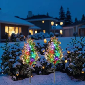 2Pcs IP44 Waterproof Warm White LED Christmas Tree Solar Lights Battery Voice Control 3-Year Warranty Stake Lamp Path Garden