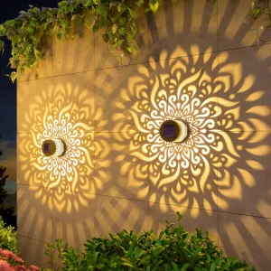 2pcs set Cylindrical Wrought Iron Mandala Waterproof Wall Lamp Intelligent Light Sensing for Outdoor Gardens