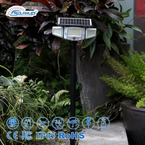 3 Heads LED IP65 Waterproof Motion Sensor Brightest Garden Solar Walkway Lights Outdoor Rechargeable 1000 Lumens Battery