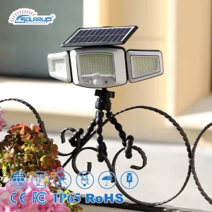 3 Heads LED Solar Motion Sensor Garden Light with Flexible Tripod IP65 Rated Water Resistant Rechargeable