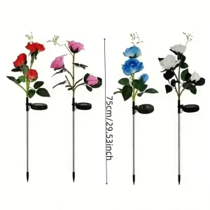 3 Heads Solar Lights Outdoor Decorative Solar Garden Lights Rose Flower Lawn Lamp for Yard Patio Garden Decor