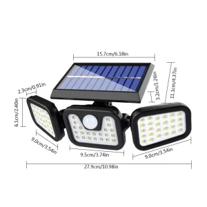 3 Heads Solar Motion Sensor Wall Light 74LED IP54 Waterproof 270° Wide Angle Outdoor Security Flood Light