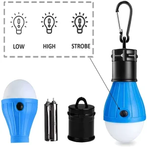3-LED Rechargeable Camping Lantern with Carabiner Hanging Hook, Portable Emergency Signal Light