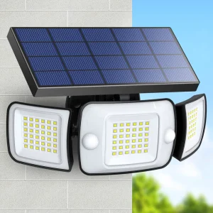 3 Lamp Heads Solar Powered Wall Lighting Security Light with 2 Motion Sensors