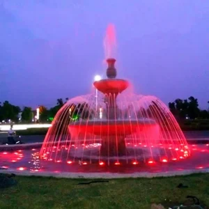 3 Tier Garden Fountain Outdoor Waterfall Decorative Stone Feature with Red LED Lighting for Park Courtyard Estate Decor
