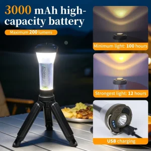 3000mAh Rechargeable Camping Light, 12 Modes, Hooks, Flashlight and Magnetic Base