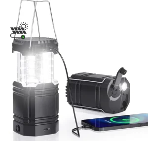 3000mAh Rechargeable Solar Camping Tent Light with Hand Crank and USB-C Charging, LED Flashlight and Power Bank