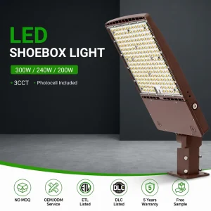 300W LED Shoebox Light ETL DLC5.1 150LM W 3CCT Selectable IP65 Photocell Parking Lot Area Street Light 5-Year Warranty