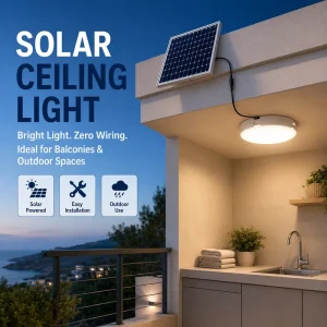 300W LED Solar Ceiling Light with Remote Control and Motion Sensor for Gazebo, Patio, Balcony, Shed, Indoor and Outdoor Lighting