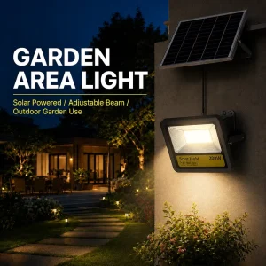 300W Solar Powered LED Flood Light Adjustable Beam Separate Panel for Garden Yard Patio Wall Security Lighting