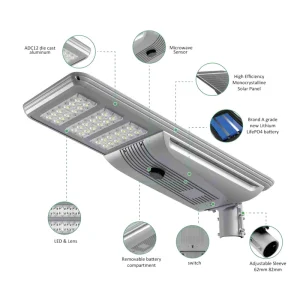 30W-120W IP65 Rated LED Solar Outdoor Light with Remote Control for Landscape Street Garden Parking Areas Aluminum Construction