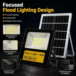 30W 400W SMD5054 Solar LED Flood Light Black ABS IP66 Weatherproof Dimmable Lamp for Farm Garage Courtyard