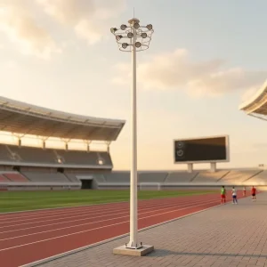 30m 35m Electric High Mast Light Towers Galvanized Steel 160km h Wind Resistance 10 Year Warranty for Port Container Handling