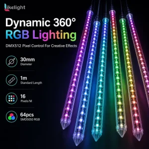 30mm 360-Degree RGB LED Meteor Tube Light DMX512 IP67 Waterproof Digital Pixel Tube for Stage Event Lighting