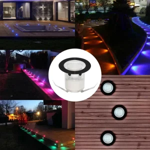 30mm Low Voltage LED Deck Lights Smart WiFi RGBW 3000K Recessed Step Stair Lighting Kit Waterproof for Deck Walkway Landscape