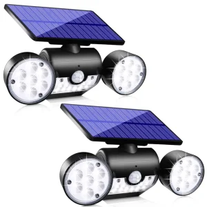 360° Adjustable Dual Head LED Spotlights Waterproof IP65 Security Wall Lights Motion Sensor Solar Outdoor Wall Lamps