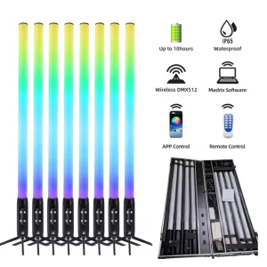 360 Degree Matrix Light LED Tube 1M Custom RGB DMX512 IP65 Outdoor 9600mAh Battery DJ Stage Lighting