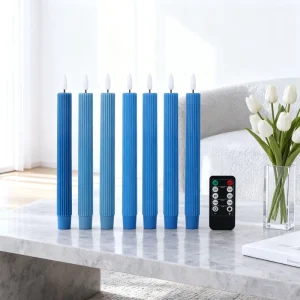 3D LED Skinny Tapered Flameless Blue Pillar Candles with Remote Control