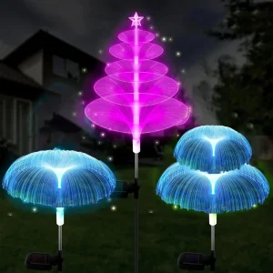 4 Pack Jellyfish Solar Garden Lights Outdoor 5 Layer Optical Fiber Butterfly Tree Lights 7 Color Changing Lawn Pathway Decor
