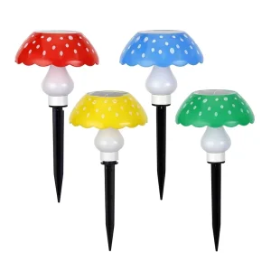 4 Pack LED Solar Lights Small Outdoor Garden Mushroom Lamp IP65 Waterproof Warm White for Garden Balcony