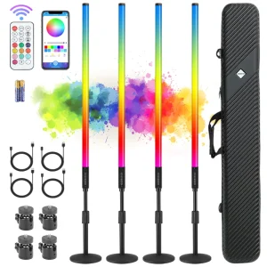 4-Pack Remote APP Control RGB LED Tube Light Bars with Stand for Video, Party, DJ, and Stage Lighting