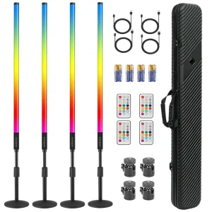 4-Pack TL-130Plus 4ft 5000mAh Battery Music Sync RGB LED Pixel Tube Lights with Stand and Case for DJ Party Stage Lighting