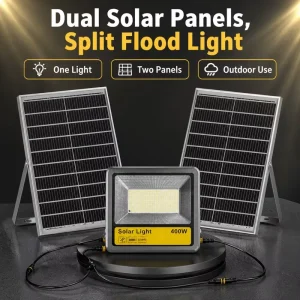 400W 3200lm LED Solar Flood Light Dusk to Dawn Remote Control IP66 Outdoor Security Lamp for Garden Fences Pools Barns Lawns