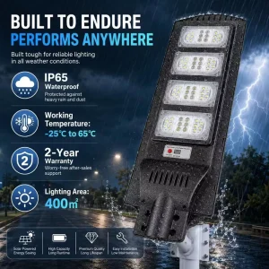 400W IP65 ABS 64 LED Solar Street Light with Remote Control for Driveway Garden Road Outdoor Lamp