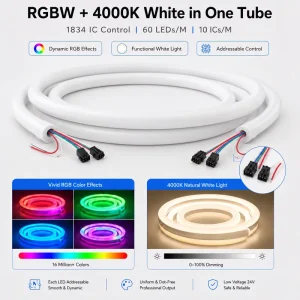 40mm Round RGBW Neon Silicone Tube 24V Addressable 1834IC 10m Roll LED Neon Flex for Facade Stage Signage