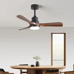 42/52 Inch Remote Control Wood Black Smart Indoor 6 Speed BLDC LED Ceiling Fan Light