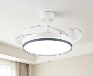 42-Inch Retractable Ceiling Fan Light, Smart LED Fandelier with Remote Control, Dimmable Reversible Indoor