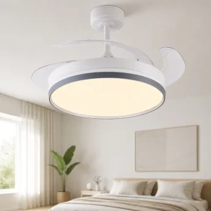 42 Inch Retractable Low Profile Ceiling Fan with Light, DC Motor, Dimmable LED, Remote Control, Chandelier Style, Bedroom
