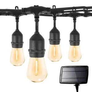 48FT Patio Garden Solar Panel with 15pcs Vintage S14 Bulbs for Holiday Christmas Outdoor Decoration Light String