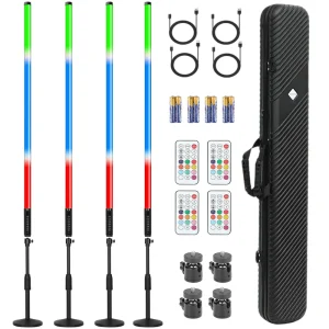 4Pack 4ft 5000mAh Battery Powered RGB LED Pixel Tube Lights Stick Stand for DJ Party Stage Booth Lighting