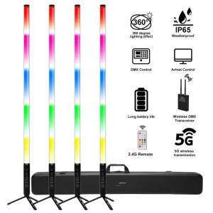 4Pack D40 5ft IP65 Battery Wireless DMX512 RGBWA 5in1 360 Degree LED Pixel LED Tube Light Remote Matrix Control Neon Tube Light