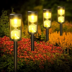 4pcs Solar Powered Garden Lights Auto On/Off IP65 LED Landscape Lighting Solar Pathway Lights for Walkway