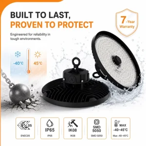 5000K UFO LED High Bay Light 200 lm Per W 5050 PC Lens IP65 IK08 for Logistics Hall