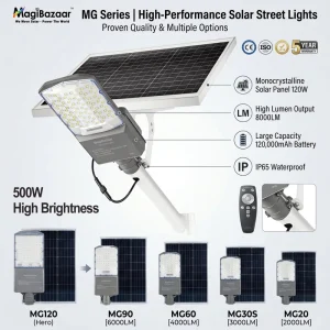 500W High Brightness DC Battery-Powered LED Solar Street Light IP65 Aluminum RoHS Certified Highway Road