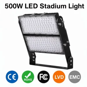 500W IP68 Diecast Curved Vertical High Temperature Resistant LED Stadium Flood Lights for Play Ground Backyard Garden