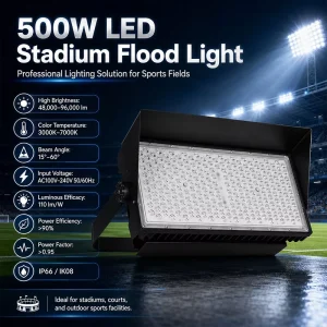 500W LED High Mast Flood Light IP66 Waterproof Die Cast Aluminum Stadium and Sports Field Lighting