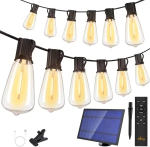 50+2 LEDs ST38 Solar String Lights 100 FT USB Solar Dual Charging Outdoor String Light Patio Lights for Porch Garden Market